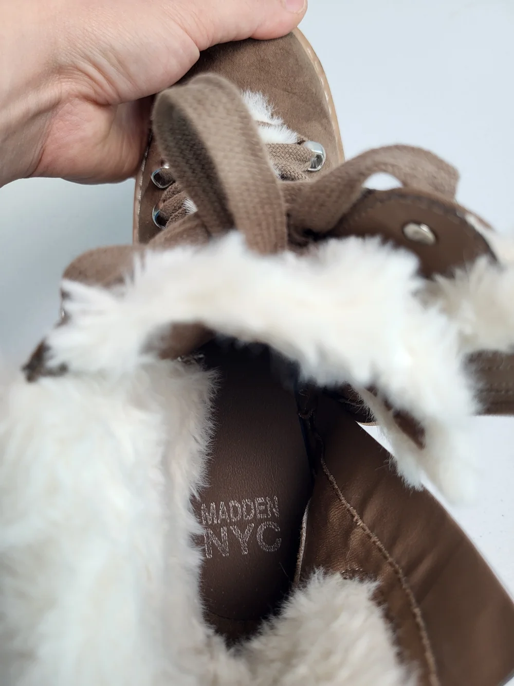 Madden NYC Women's Brown Faux-Fur Lined Suede Lace-Up Boot